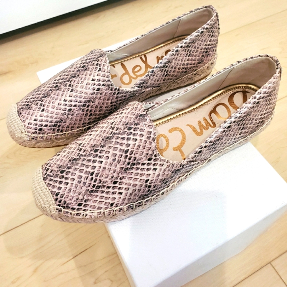 🎀SAM EDELMAN Pink Khloe Snake-effect Leather Espadrille Slip-on